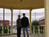 I pose on the park gazebo with Jen.